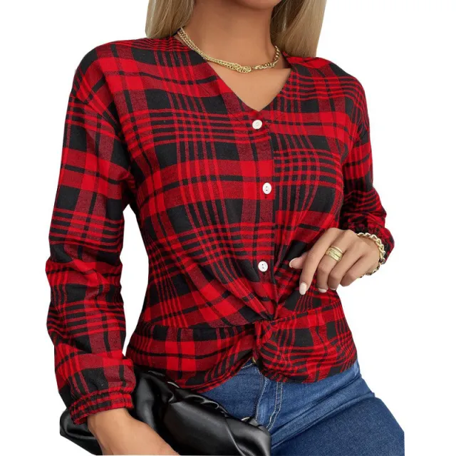 Women's Creative Plaid Casual Loose Shirt Red - Shop at LoveMi