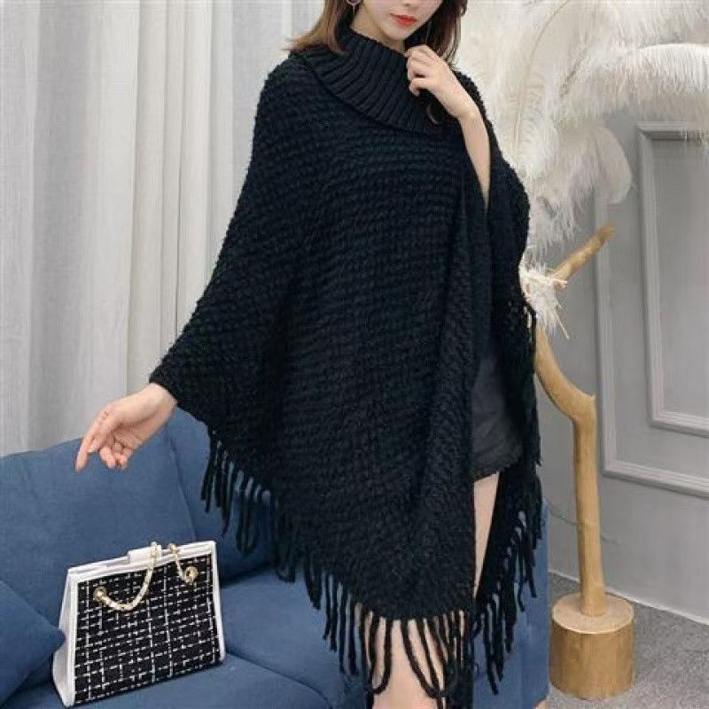 Women's Casual Plush Design Sweater Shawl Cape - Image 4
