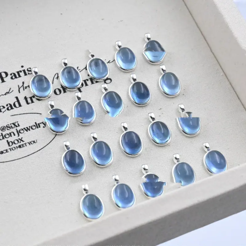 S925 Silver Inlaid Natural Aquamarine Small Simple