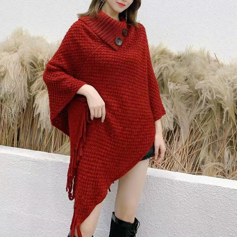 Women's Casual Plush Design Sweater Shawl Cape - Image 3