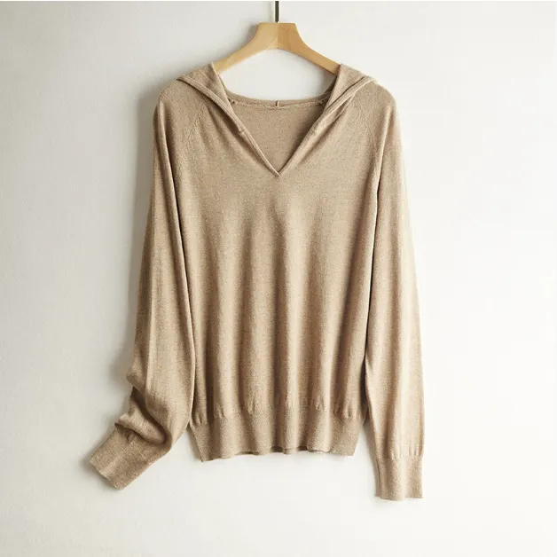 Pure Wool Skin friendly Front Line Ready made Garments Hooded Sweater Khaki - Shop at LoveMi