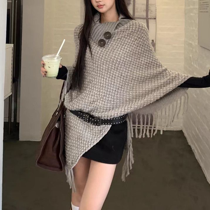 Women's Casual Plush Design Sweater Shawl Cape - Image 5