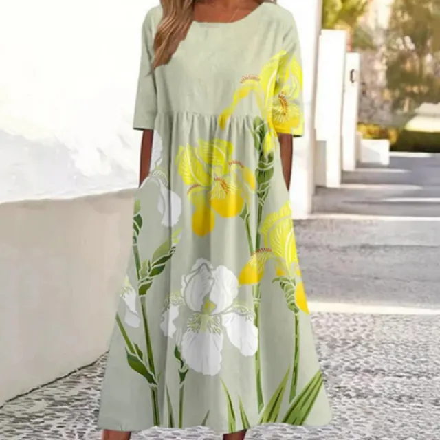 Women's Yellow Orchid Linen Blend Maxi Dress Green - Shop at LoveMi