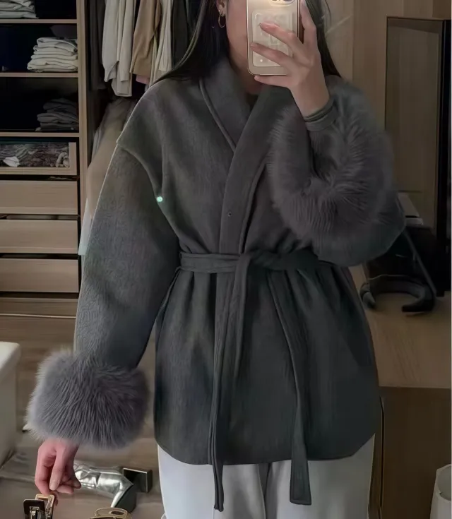 Fashion Plus Size French Elegant Woolen Overcoat Dark Grey - Shop at LoveMi