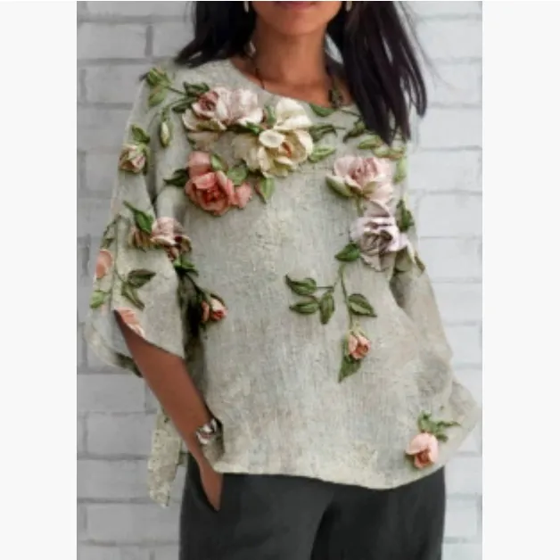 Women's Flower Element Shading Bamboo Linen Shirt Ntx01Sx5502 - Shop at LoveMi