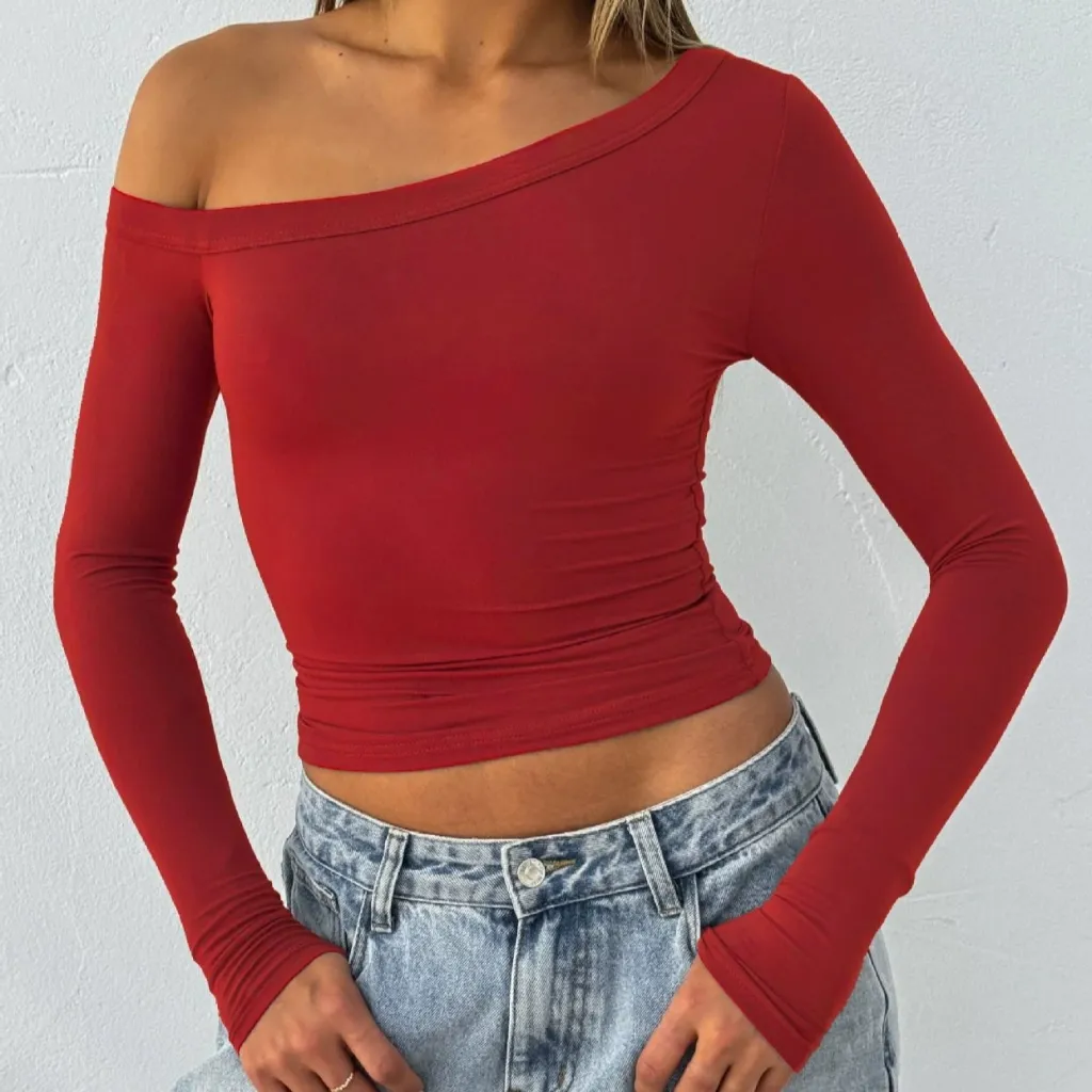 Women's Pure Color All-matching Shoulder Long-sleeved Knitted Cardigan - Red