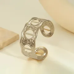 Stainless Steel Wide Hollow Exaggerated Bracelet Geometric Ellipse - Silver 2 - View 1