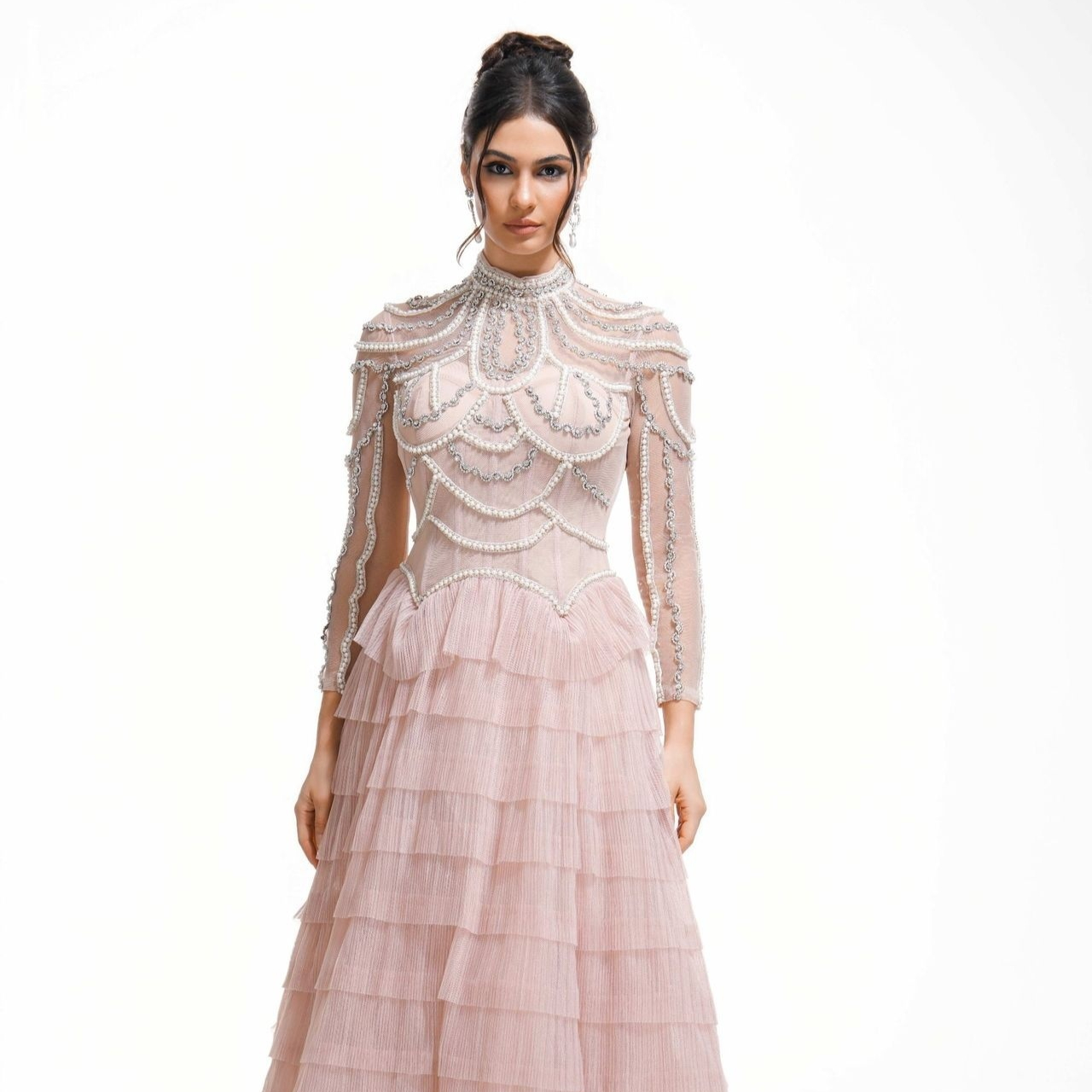 Elegant And Heavy Craft Long Sleeve Beaded Dress