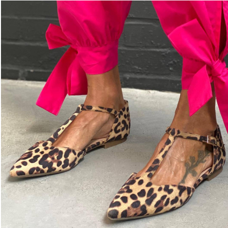 Leopard Print Pumps Pointed Toe Chunky Heel Low Top - Image 1