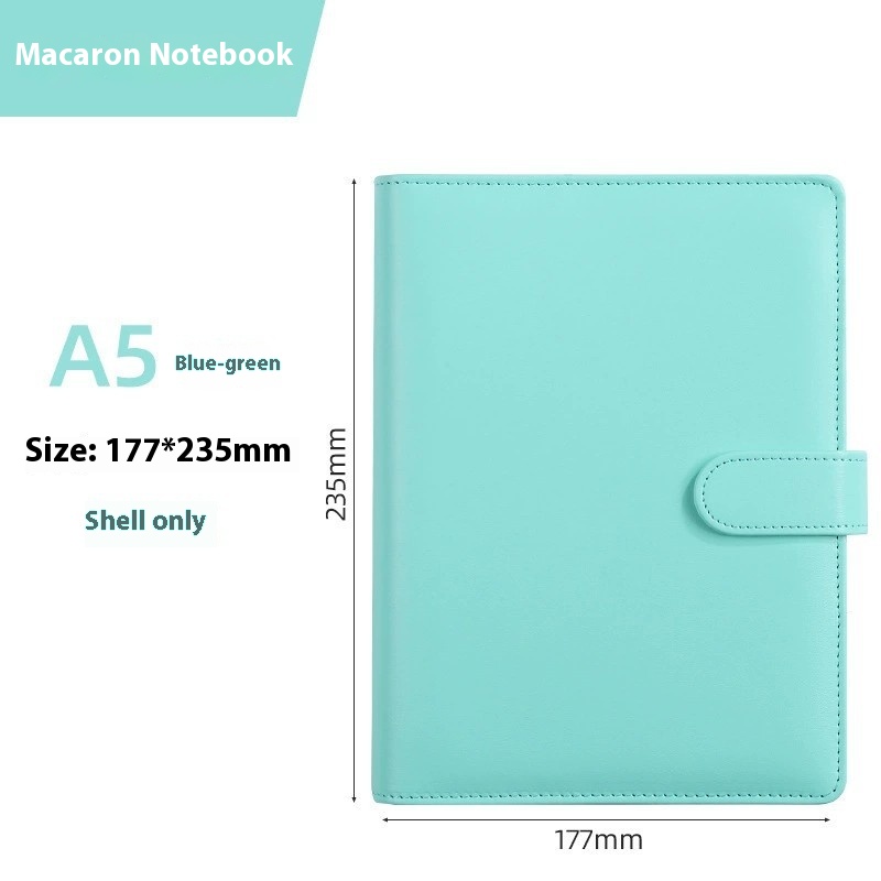 Solid Color Simple Loose-leaf Binder Zipper Bag PU Leather Notebook Shell – Blue And Green, A5 Individual Shell