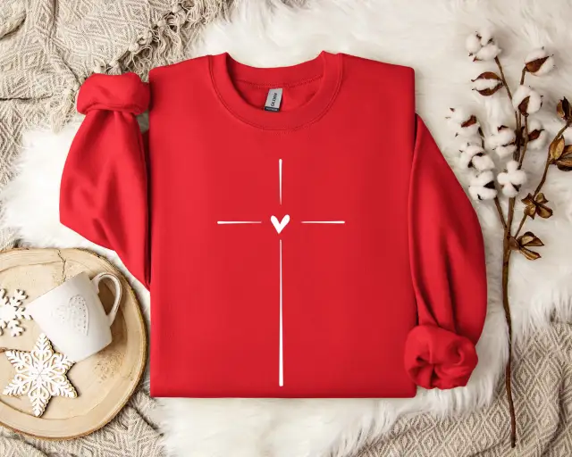 Heart shaped Cross Casual Loose Sports Sweater Red - Shop at LoveMi
