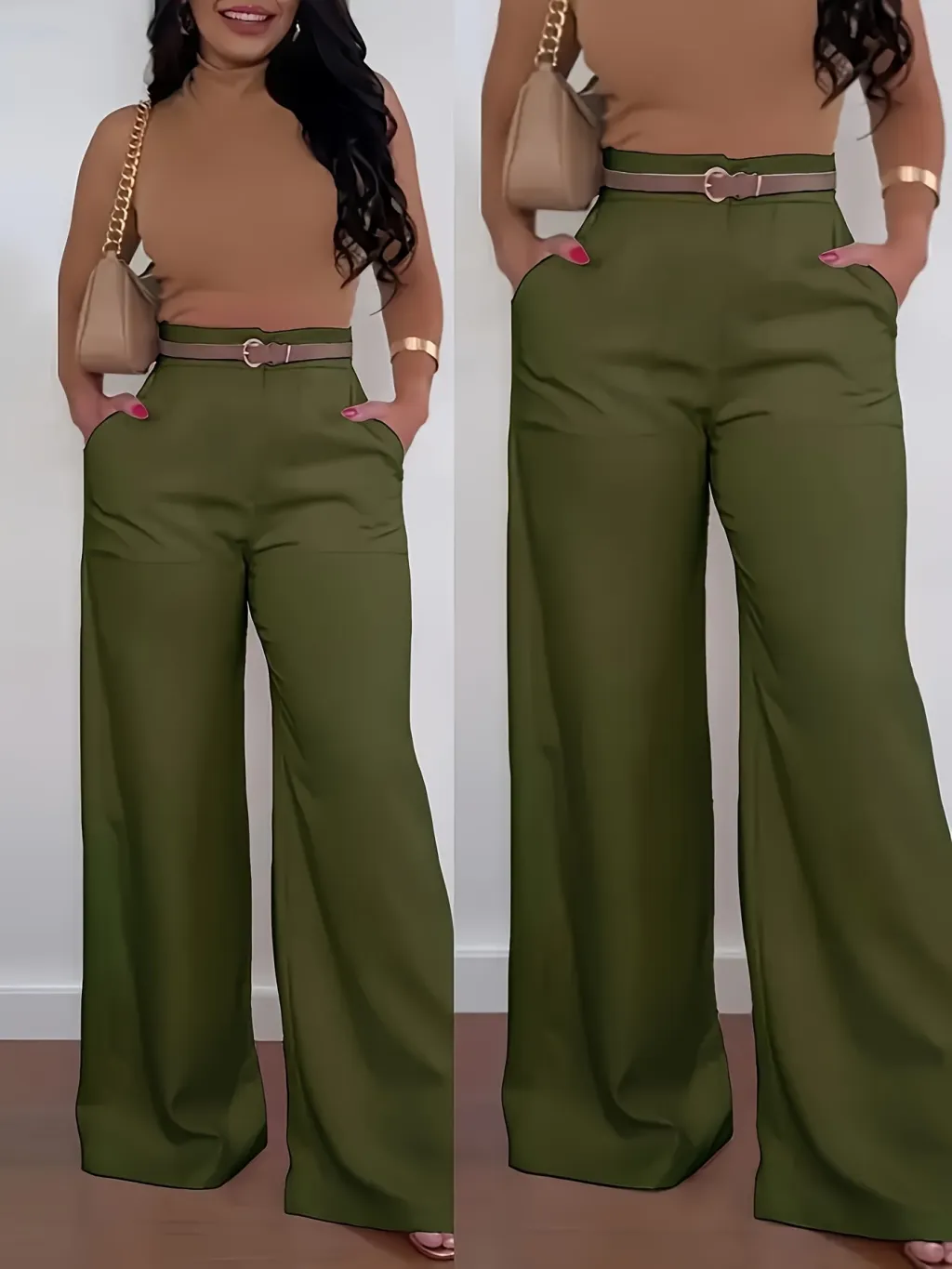 Solid Color BASIC Versatile Casual Flared Pants - Army Green