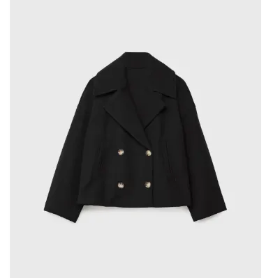 Ins Double breasted Lapel Blazer Jacket Fashion Loose Woolen Short Coat Elegant Commuting Women's Clothing Black - Shop at LoveMi