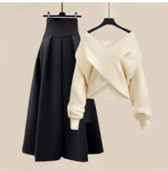 Autumn And Winter Western Style Fried Street Suit Women - Apricot Sweater Black Dress - View 1