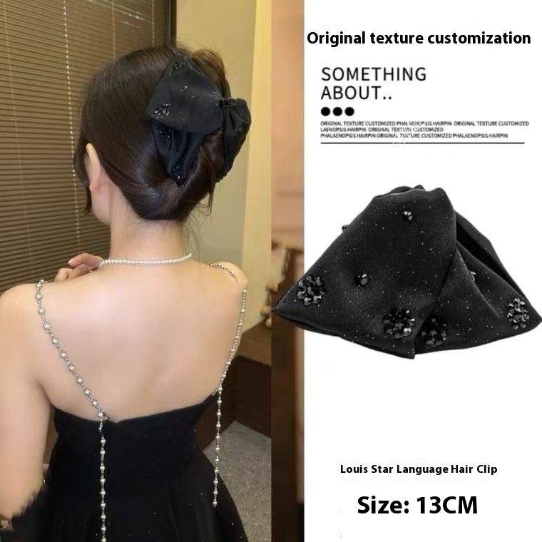 High-end Hepburn Style Louis Grip New Black Crystal