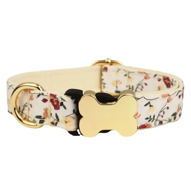 Flat Fabric Printed Grid Series Bone Buckle Dog Collar White - Shop at LoveMi
