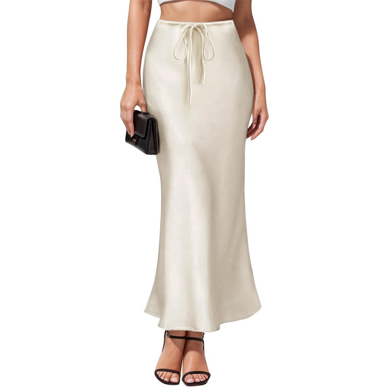 Intellectual Irregular Acetate Satin Skirt Elegant High Waist