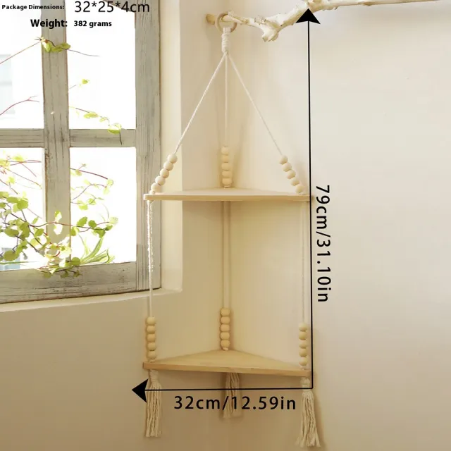 Cotton String Handmade Wooden Bead Tassel Woven Shelf Home Decoration M01750 Double Layer - Shop at LoveMi