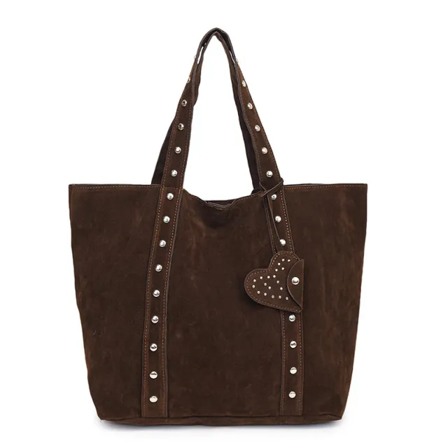 Special interest Design Rivet Hand carrying Tote Bag Fashion Commuter Shoulder Underarm Bag Coffee - Shop at LoveMi