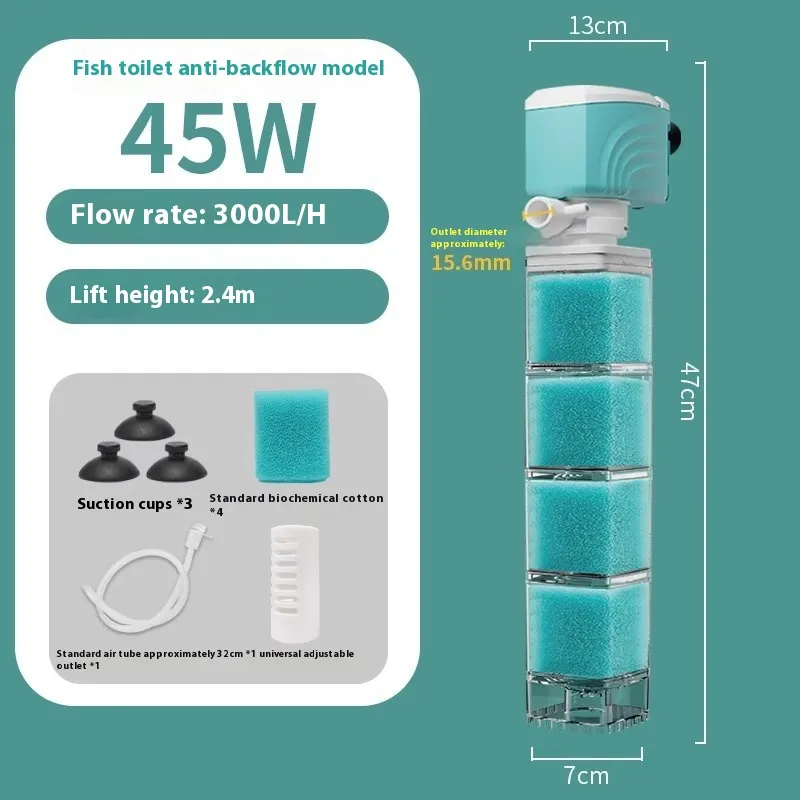 Anti-backflow Filter Aerating Fish Tank Built-in Filter - 45W