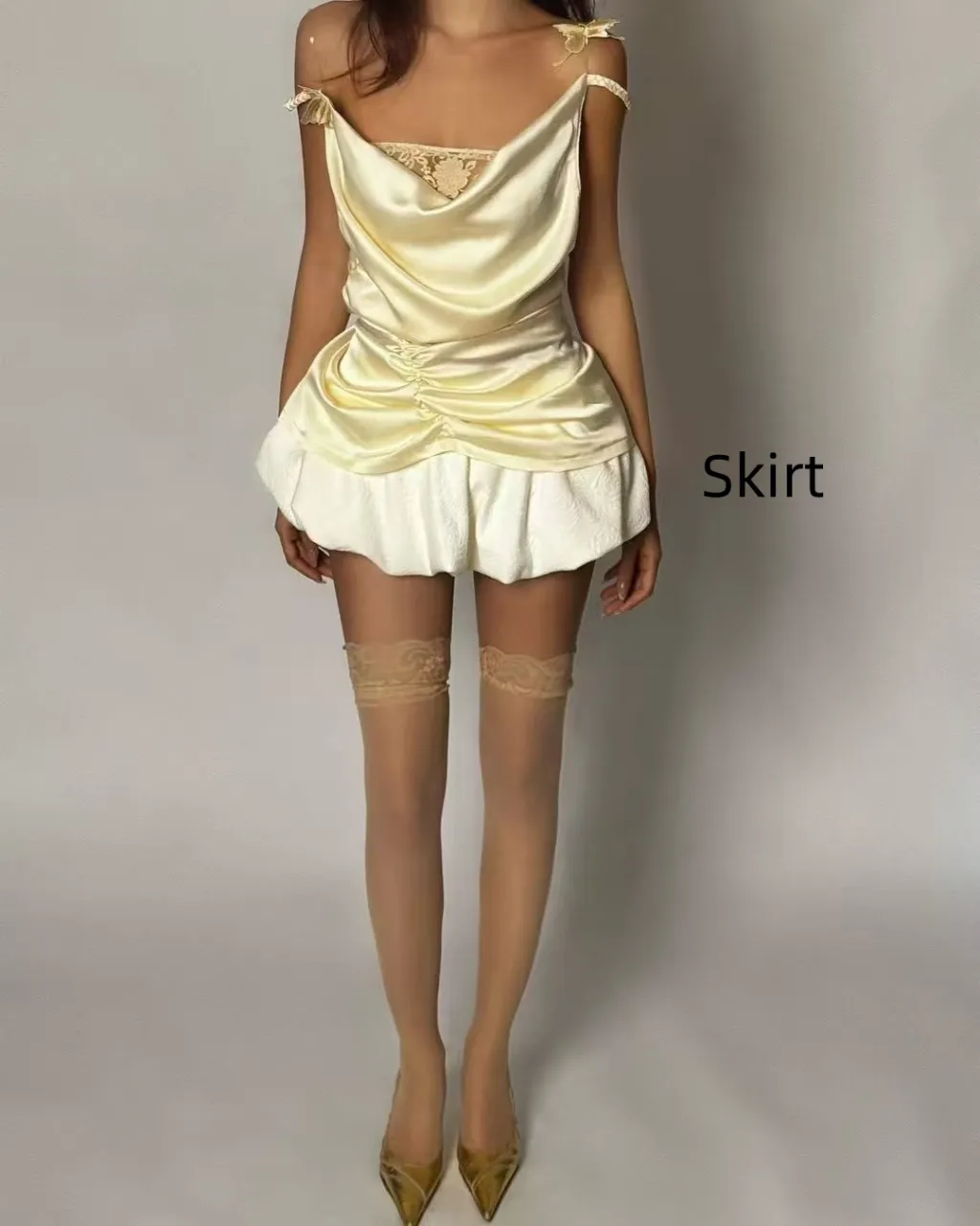 Swing Collar Slim-fit Camisole Top Bud Skirt Outfit - Skirt-L