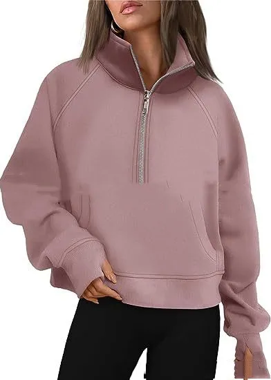 Loose Lapel Fleece lined Sweater Women Deep Pink - Shop at LoveMi