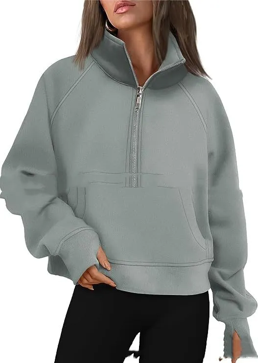 Loose Lapel Fleece lined Sweater Women Gray Green - Shop at LoveMi