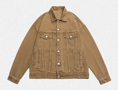 Retro Washed Dyed Loose Denim Coat Khaki - Shop at LoveMi