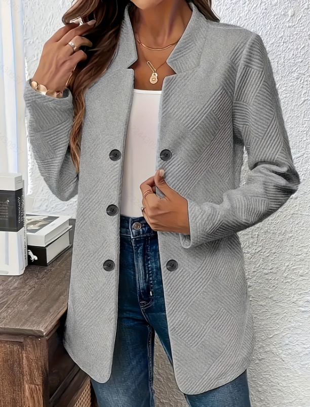 Elegant Plus Size Women'S Casual Knit Polyester Jacket With Double Button Detail And Decorative Pockets