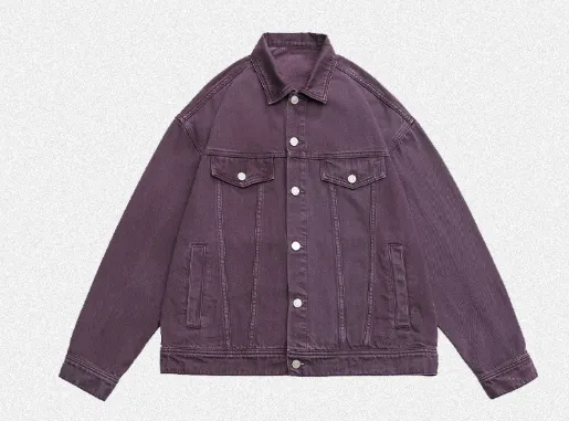 Retro Washed Dyed Loose Denim Coat - Lilac Purple