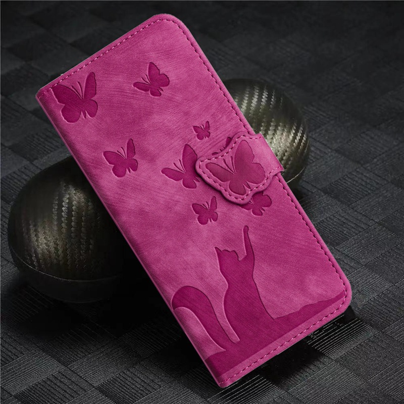 Butterfly Cat Embossed Phone Leather Case