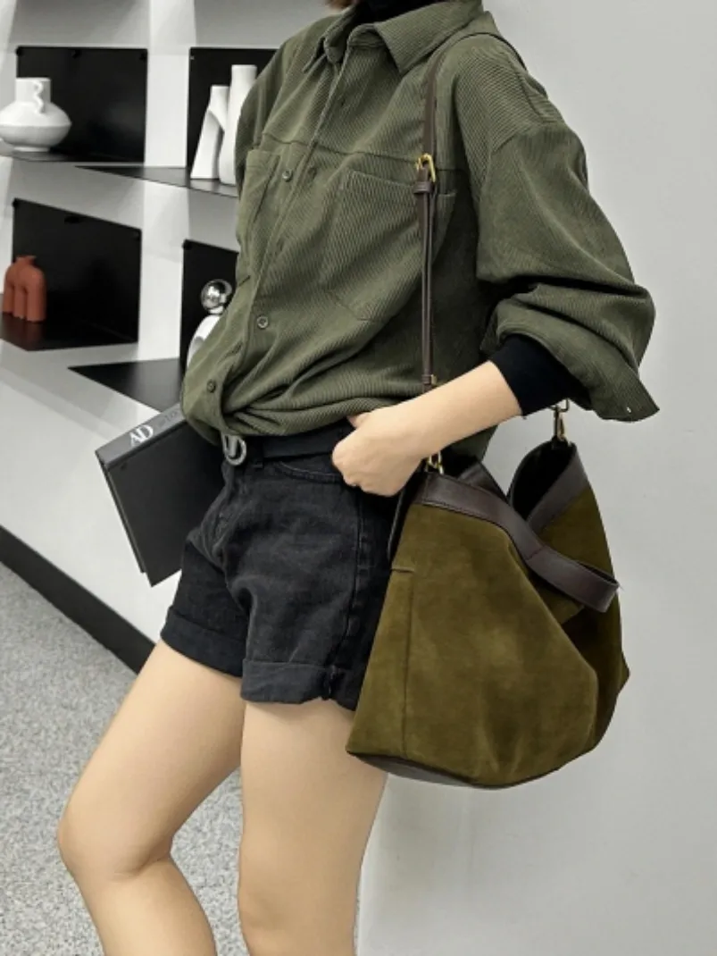 High-grade Portable One Shoulder New Autumn And Winter Matte Leather Simple Tote Bag - Green