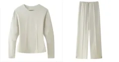 Clothing Double-sided Cloth Round Neck Top Casual Pants - Milky White Suit - View 1