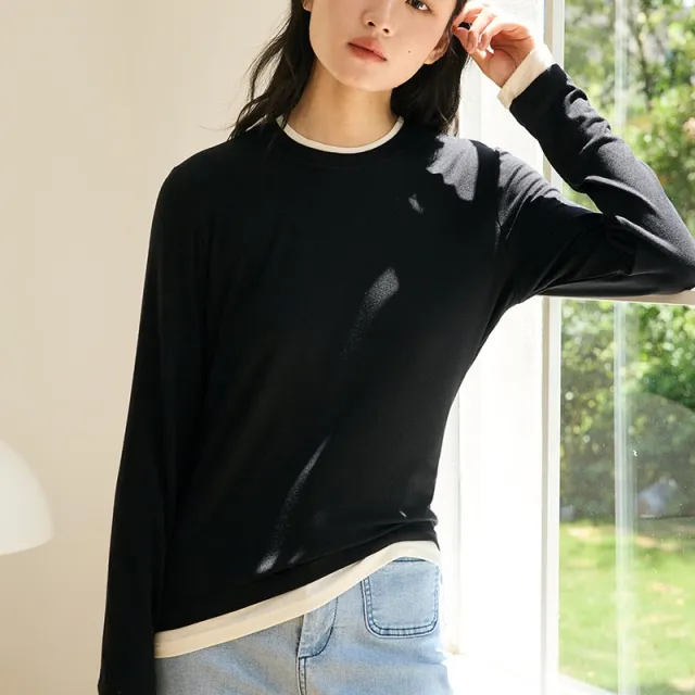 Autumn And Winter Tencel Acetate Bottoming Shirt Women's New Bandage Dress Fake Two Pieces Black - Shop at LoveMi
