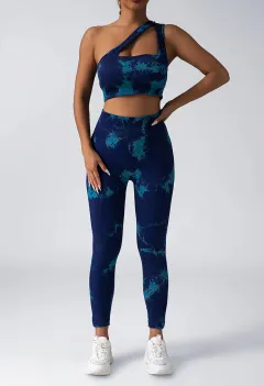 Fashion Seamless Knitted Tie-dye Yoga Suit Women - Blue - View 1