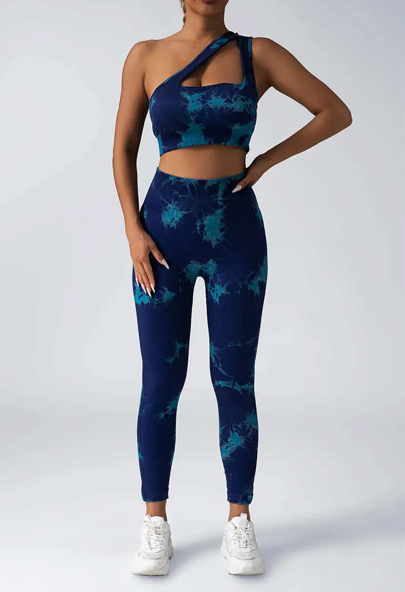 Fashion Seamless Knitted Tie-dye Yoga Suit Women - Blue