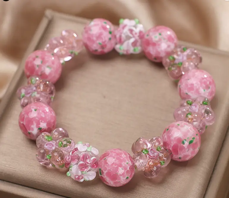 High-grade Girl Cherry Blossom Glass Crystal Bracelet
