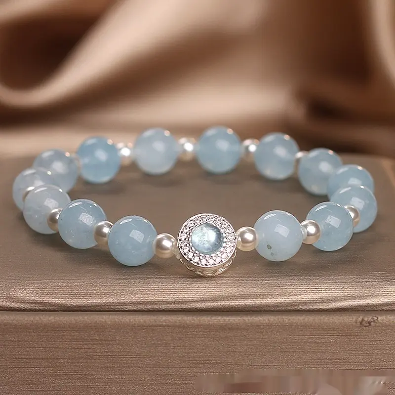 Natural Aquamarine Crystal Bracelet For Women Light Luxury Minority