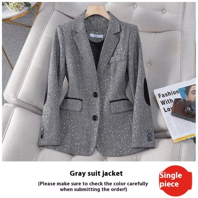 Women's Korean style Houndstooth Design Small Suit Jacket Gray - Shop at LoveMi