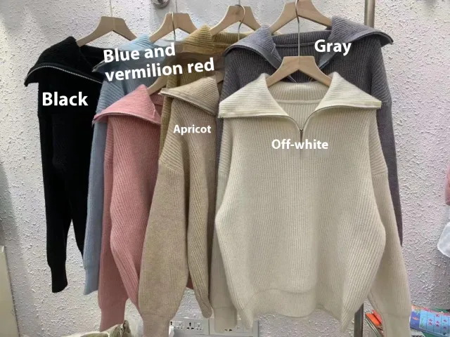 New Lazy Wind Polo Collar Solid Color Soft Glutinous Loose Thread Pullover Sweater Women's Black - Shop at LoveMi