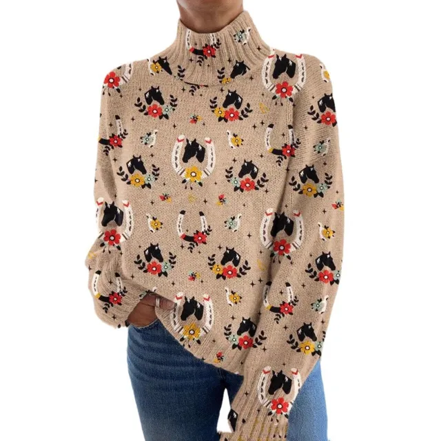 3D Floral Pattern Printing Independent Station High Neck Long Sleeve Sweaters 2Style - Shop at LoveMi