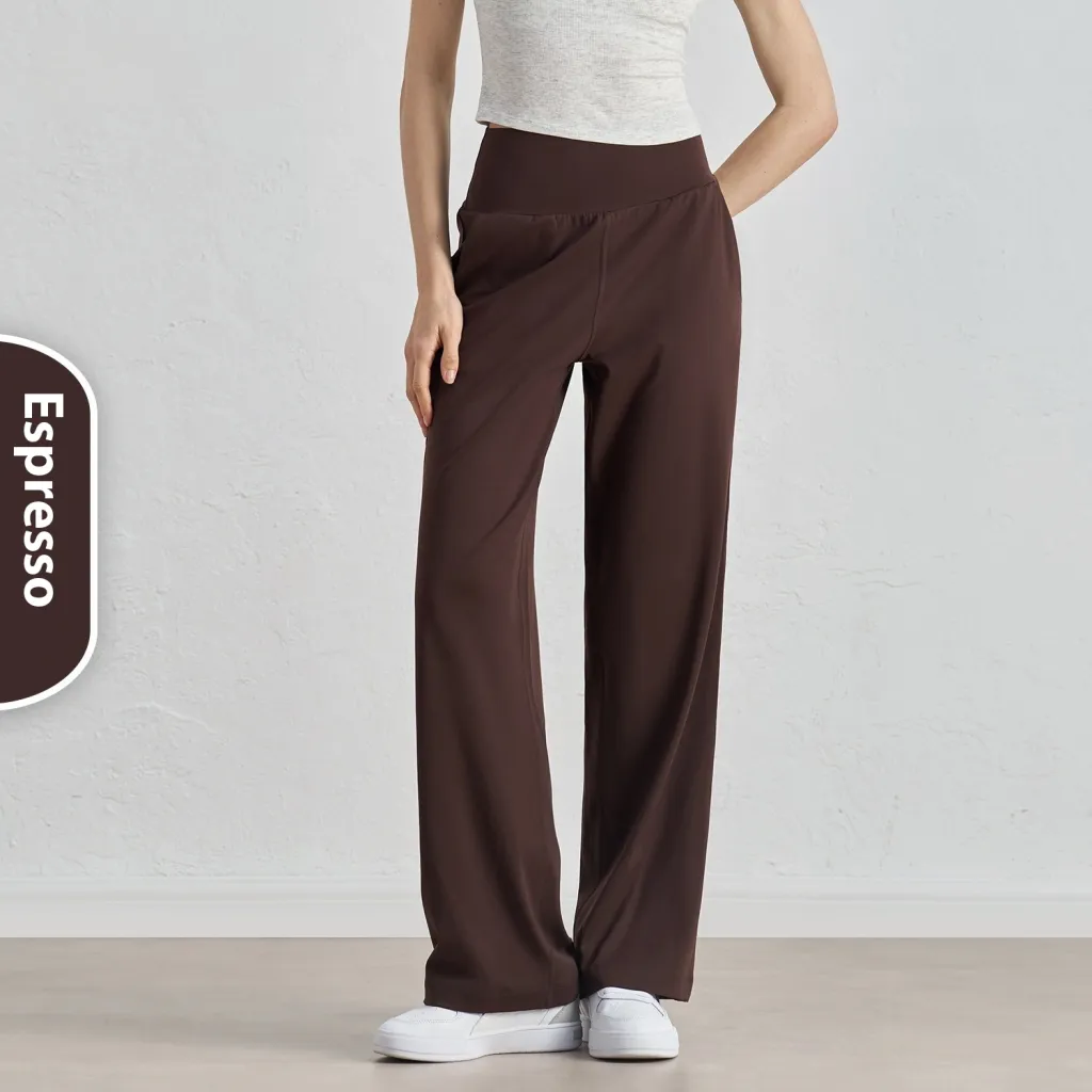 High Waist Hip Lift Yoga Wide-leg Pants Draping Slim Straight Breathable Sweat Absorbing Casual Sports Pants - Distilled Coffee