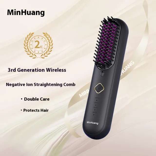 Negative Ion Does Not Hurt Hair Straight Plywood Dual use Electric Wireless Straight Comb Black - Shop at LoveMi