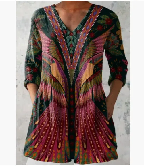 Printed Casual V neck Women's Top Lyq40Wmvq0031 - Shop at LoveMi
