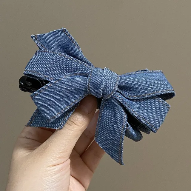 Back Head Blue Denim Bow Barrettes Light Blue Banana Clip - Shop at LoveMi