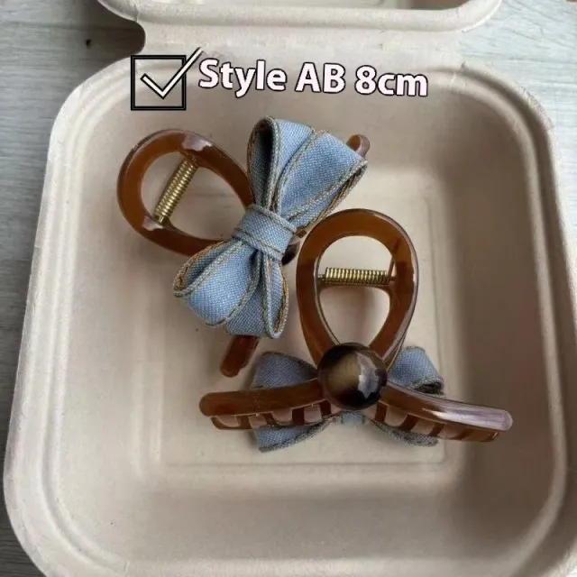 Back Head Blue Denim Bow Barrettes Metal Clip Ab Surface - Shop at LoveMi