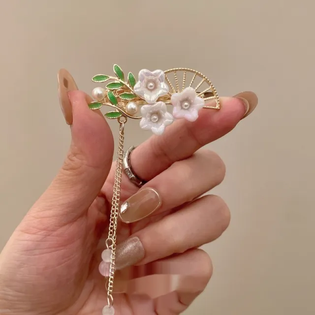 Clip Hairware Full Diamond Wheat Grip Golden Flower Barrettes - Shop at LoveMi