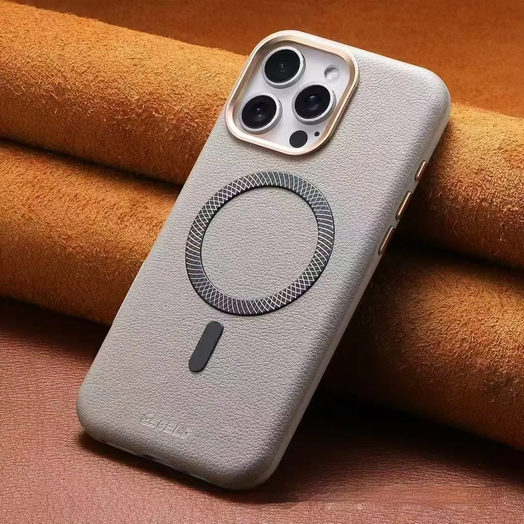 Triangle Shield Magnetic Suction Phone Case 15 Business All-inclusive Drop-resistant Leather Cover