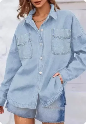Jacket Casual Long Sleeve Denim Lining Light Wash - Shop at LoveMi