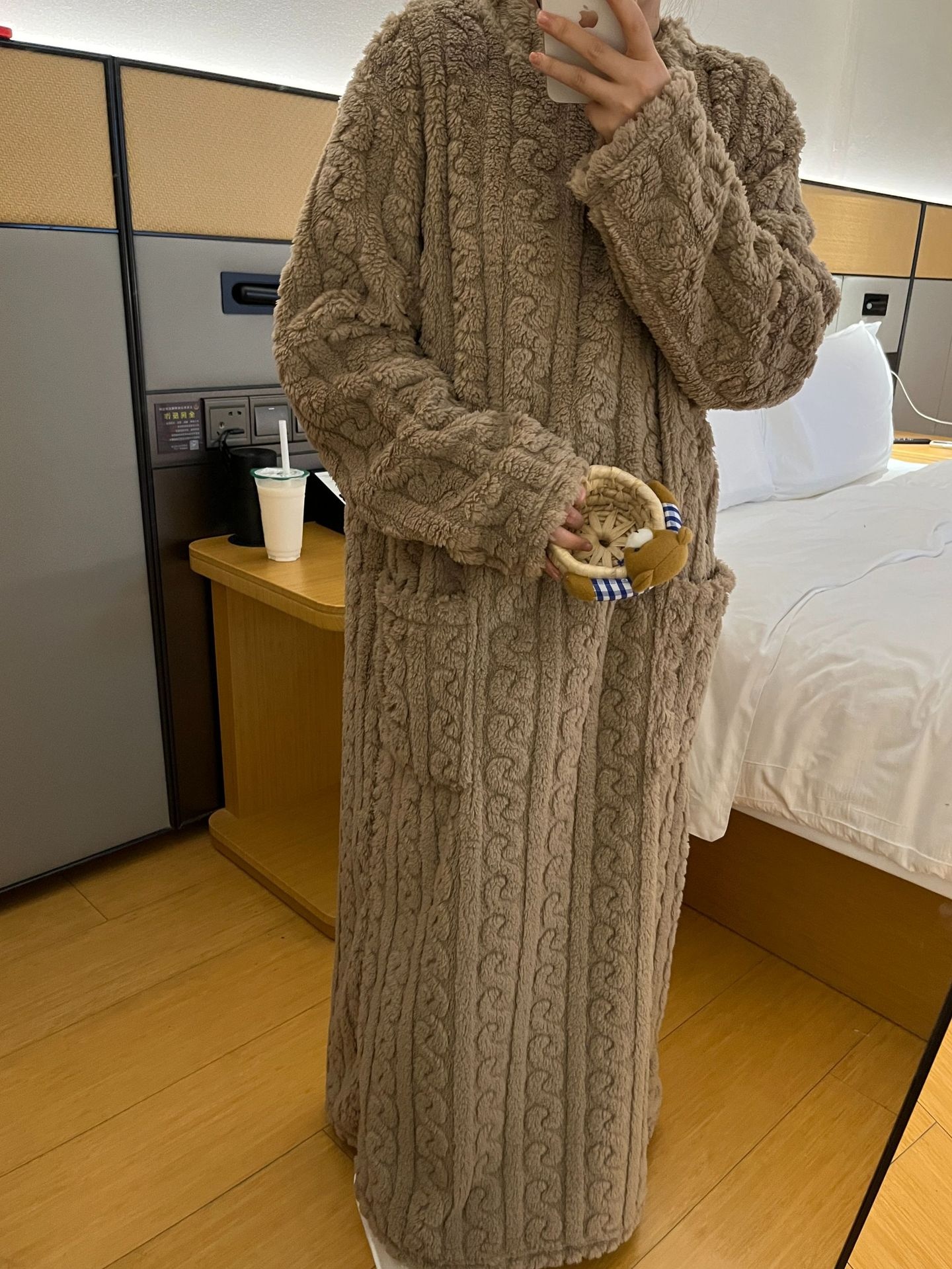Winter Koralle Fleece Nachtwäsche Damen Nachthemd Lang Nachtkleid Pyjama mit Po - Bild 5 von 11